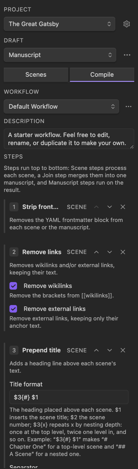 The default compile workflow and its ordered steps